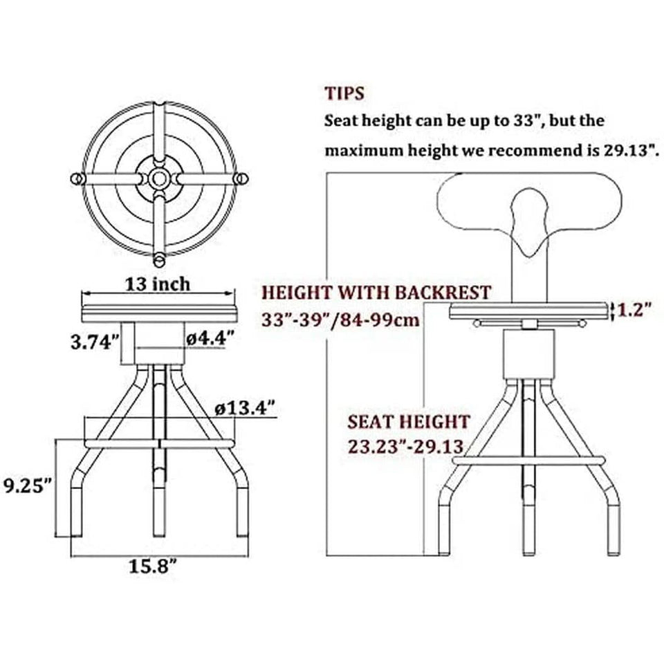 Adjustable Rustic Industrial Bar Stool Brown Seat Set of 2