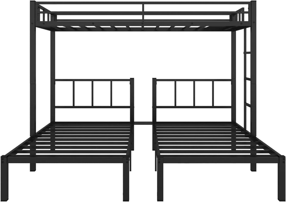 Triple Bunk Bed For 3 With Guardrails And Integrated Ladder