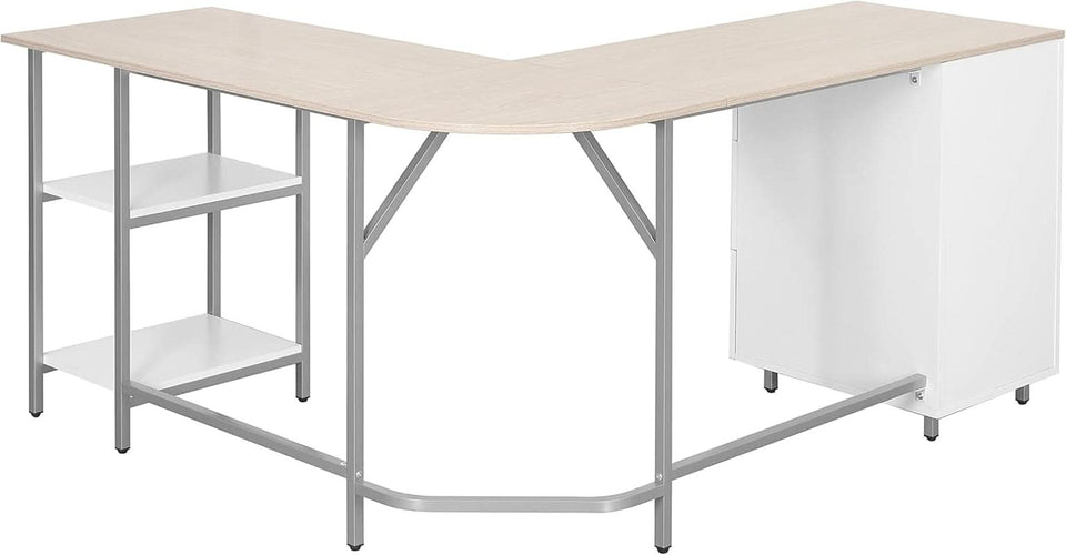 L Shaped Desk Two Toned With Drawers And Open Shelf Home Office