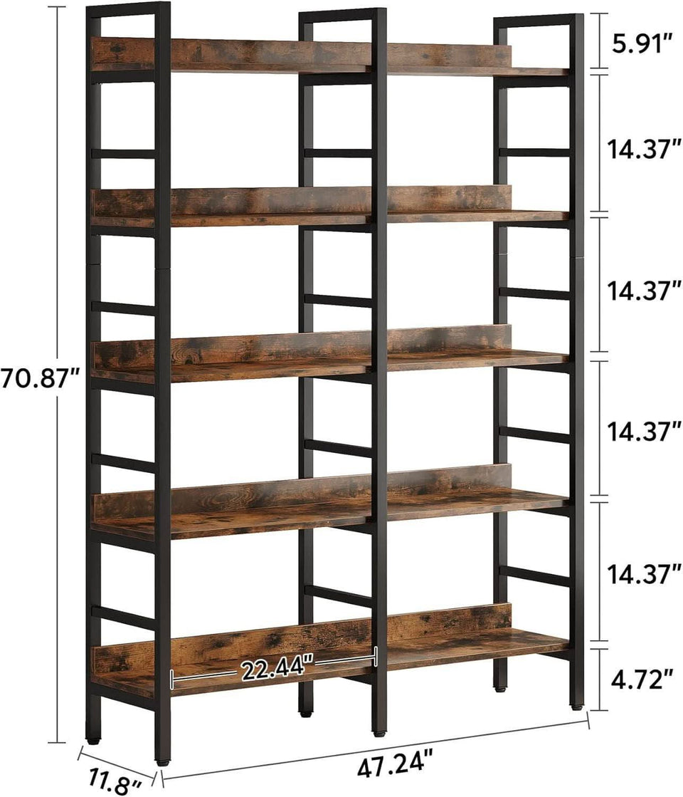 Rustic Brown 5 Tier Etagere Bookcase 71 In High 47 In Wide