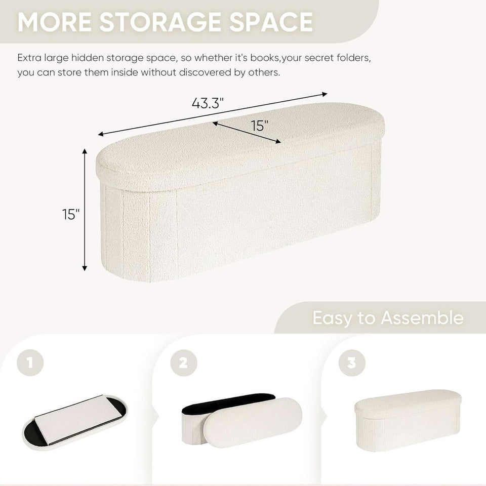 Sherpa Lined Folding Storage Ottoman 43.3 Inch White
