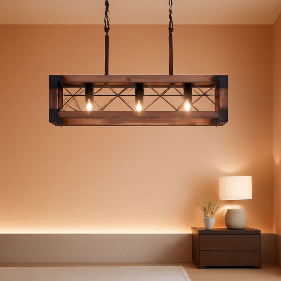 Farmhouse 5 Light Kitchen Island Chandelier With Solid Wood