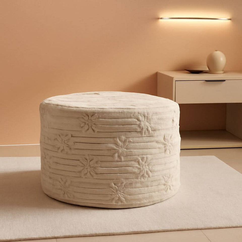 Ultra Plush Floor Pouf Ottoman Foot Rest Light Coffee