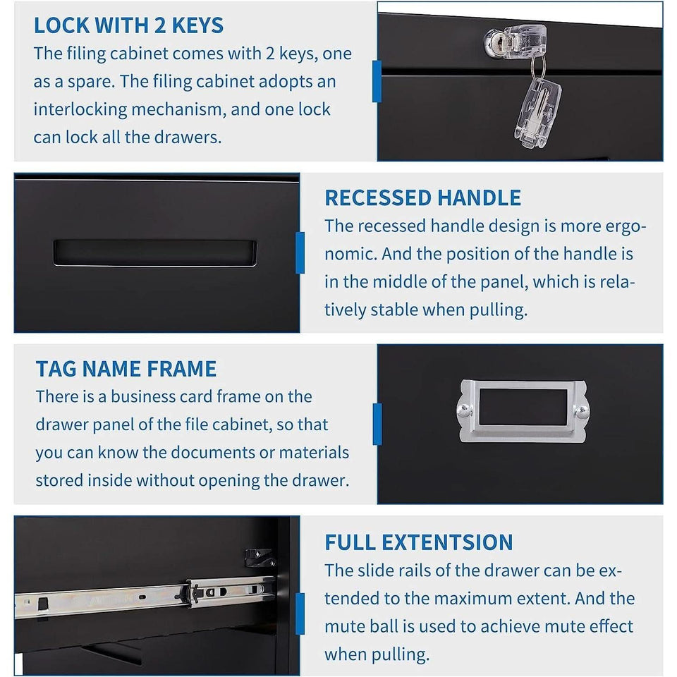 Lockable 4 Drawer Lateral File Cabinet For Office Use