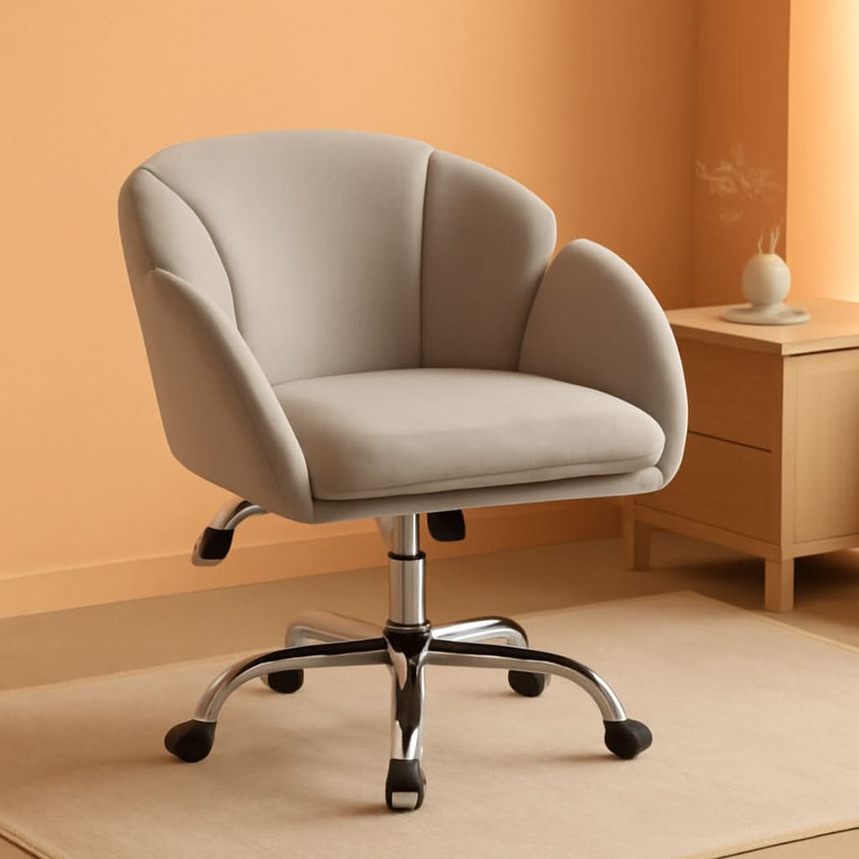 Velvet Desk Chair Armrests Light Gray Modern Office Chair