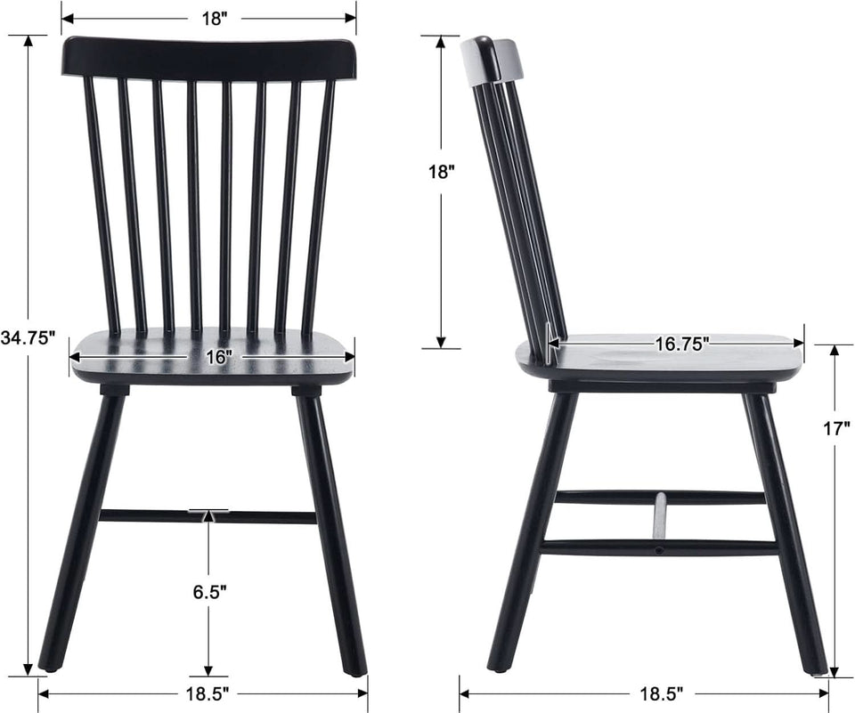 Windsor Spindle Back Dining Chair Armless Black Wood