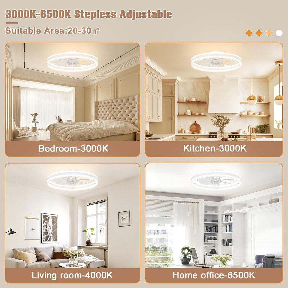 Low Profile 23.6 Inch Flush Mount Ceiling Fan Dimmable LED