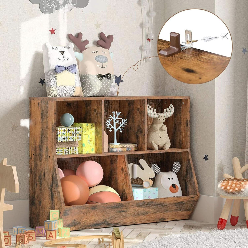 Kids Bookshelf With Toy Storage Cubby 35.4 Inch Rustic Brown