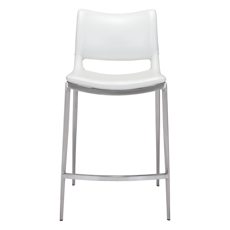 Ace Counter Stool (Set of 2) White & Silver