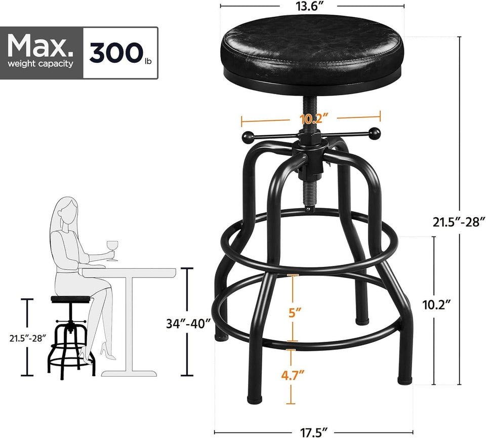 Black Bar Stool 21 To 28 Inch Industrial Kitchen Stool