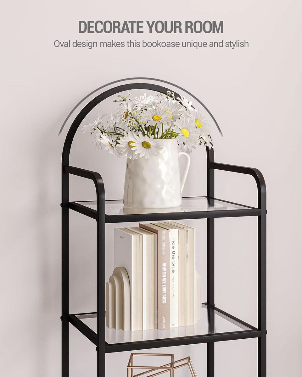 Six Tier Bookcase With Tempered Glass Shelves Home Office