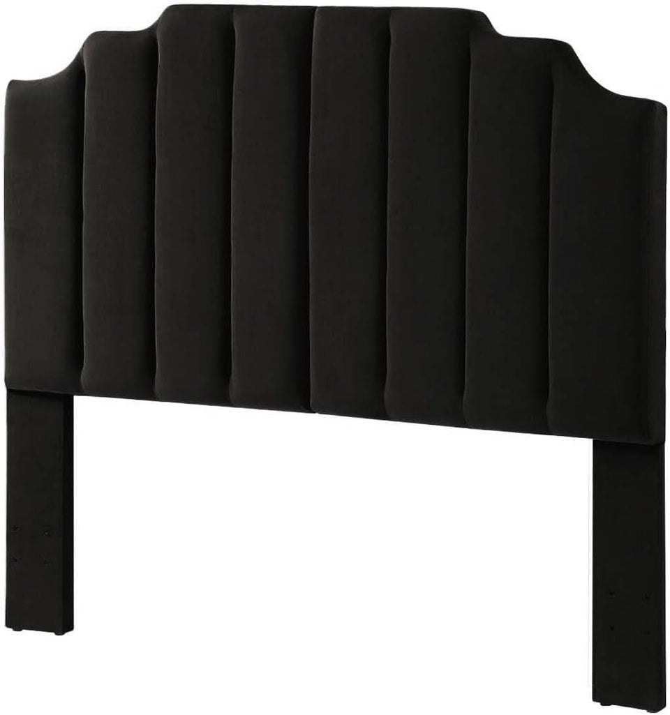 Elegant Black Velvet Tufted Queen Headboard with Curved Design