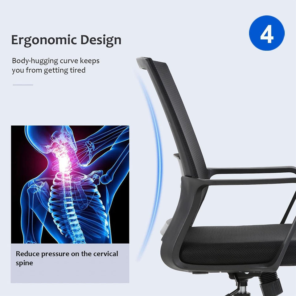 Black Ergonomic Mid Back Mesh Office Chair With Lumbar