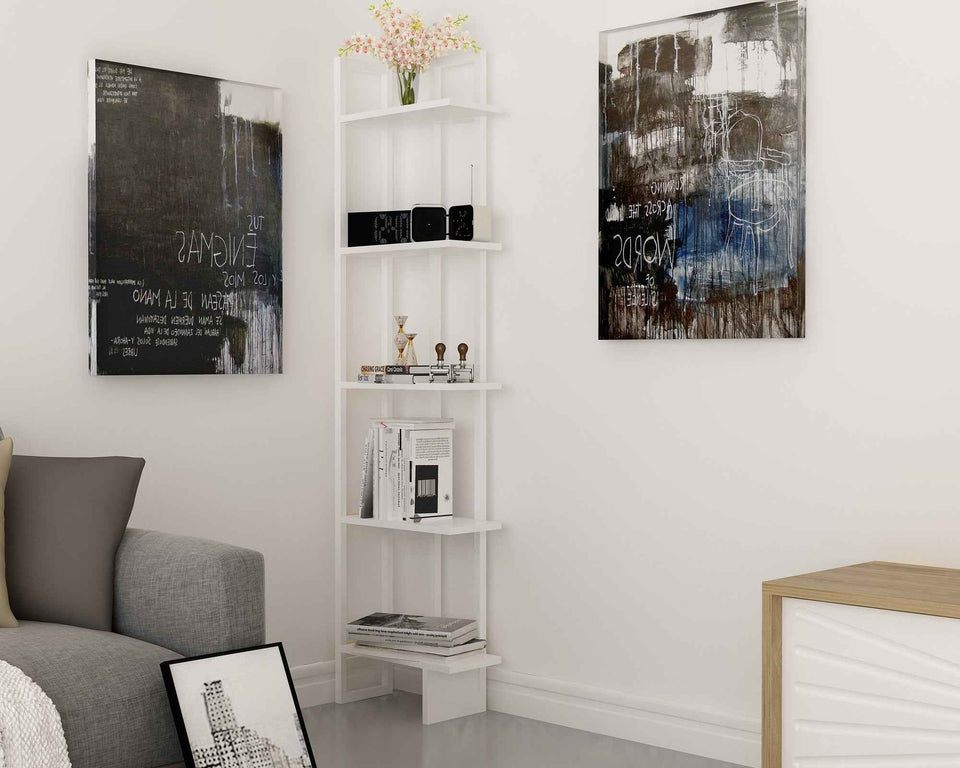 Alice 71" Tall Metal Manufactured Wood Bookcase | Corner Bookcase
