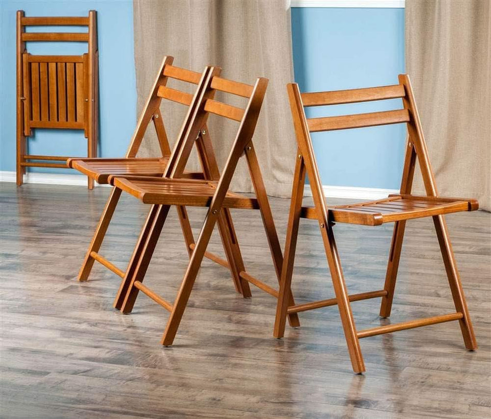 Teak Folding Chair Set 4 Piece Compact Foldable Indoor Outdoor