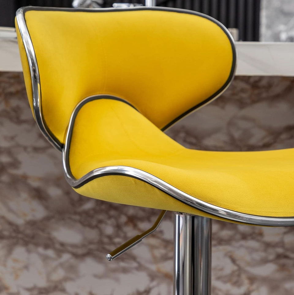 Masaccio Velvet Adjustable Swivel Bar Stool Set Of 2 Yellow