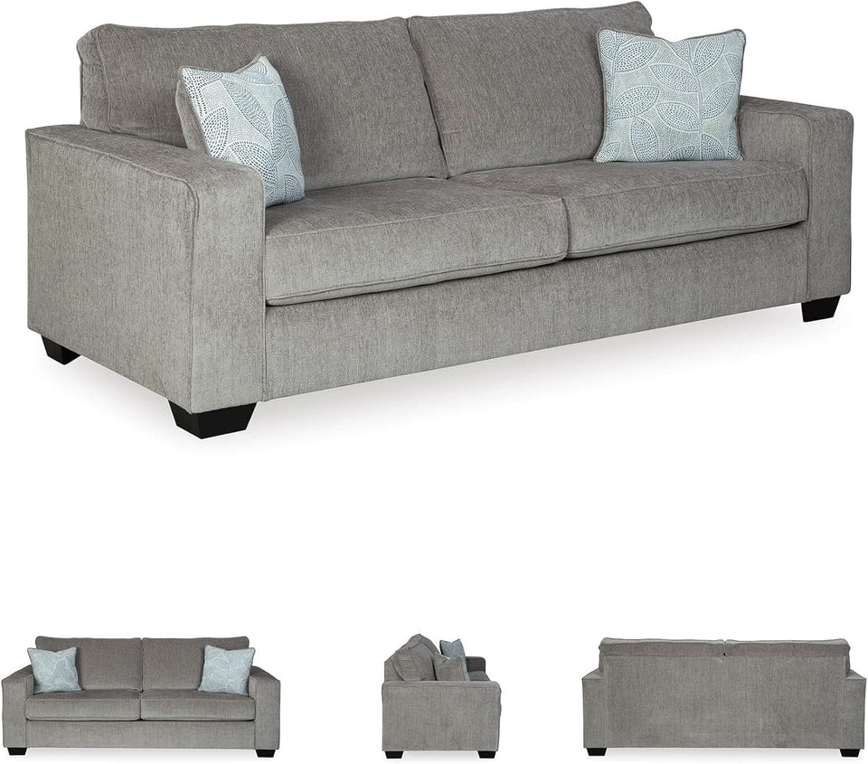 Queen Sofa Sleeper Light Gray Chenille Upholstered