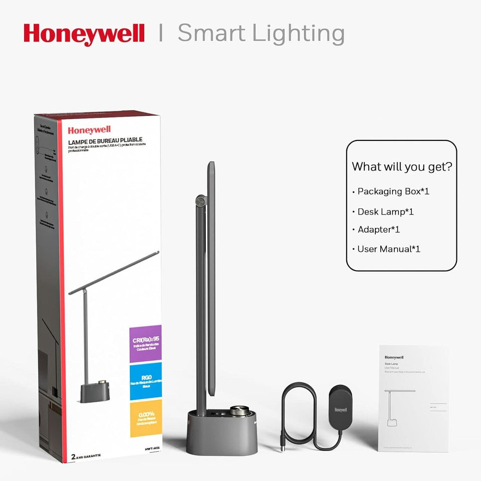 Gray LED Desk Lamp With Stepless Dimming And USB A And C