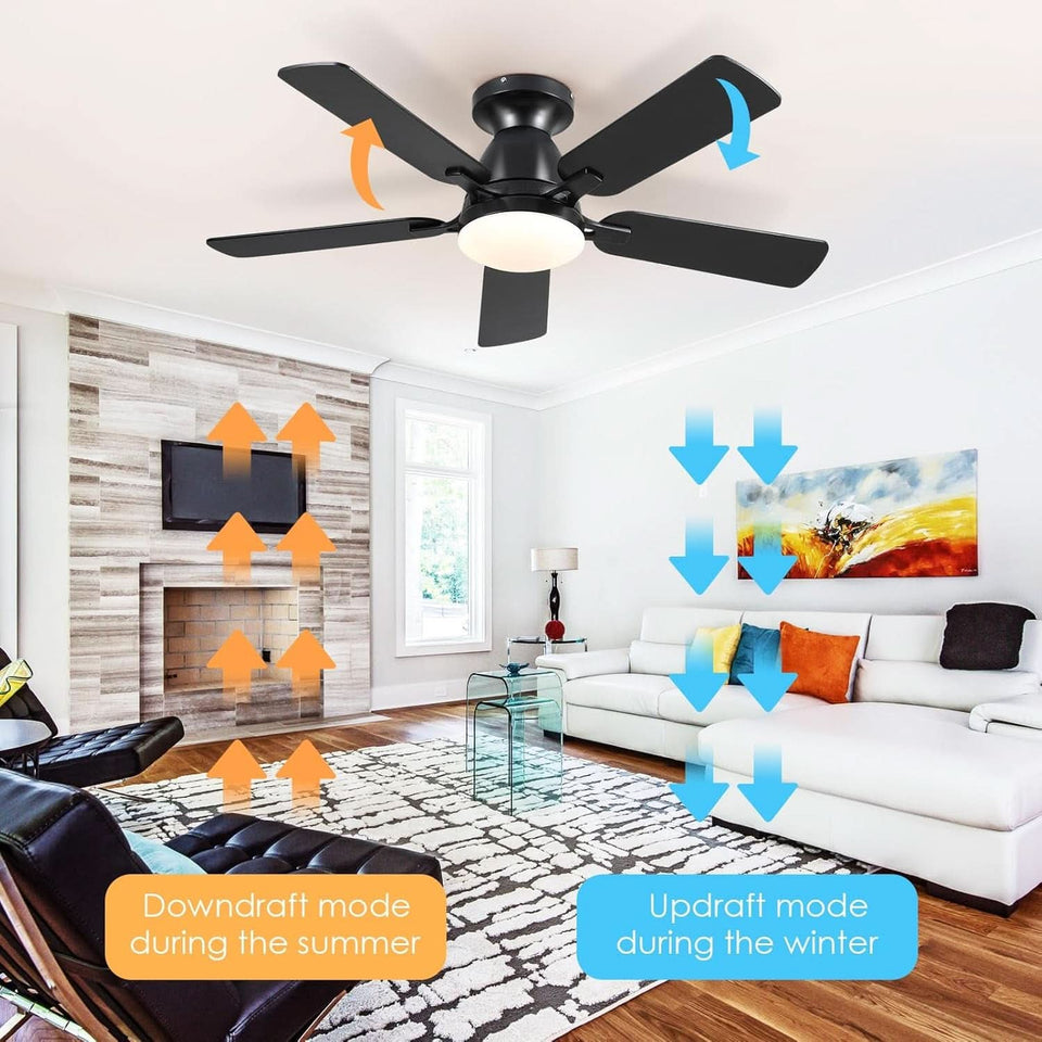 46 Inch Black Low Profile Ceiling Fan With Light Remote App