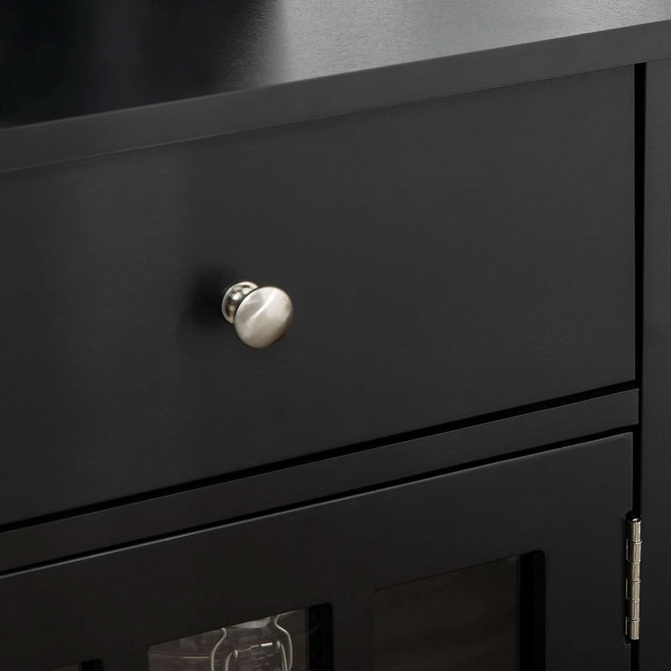 Black Glass Doors Sideboard Buffet Cabinet With Drawers
