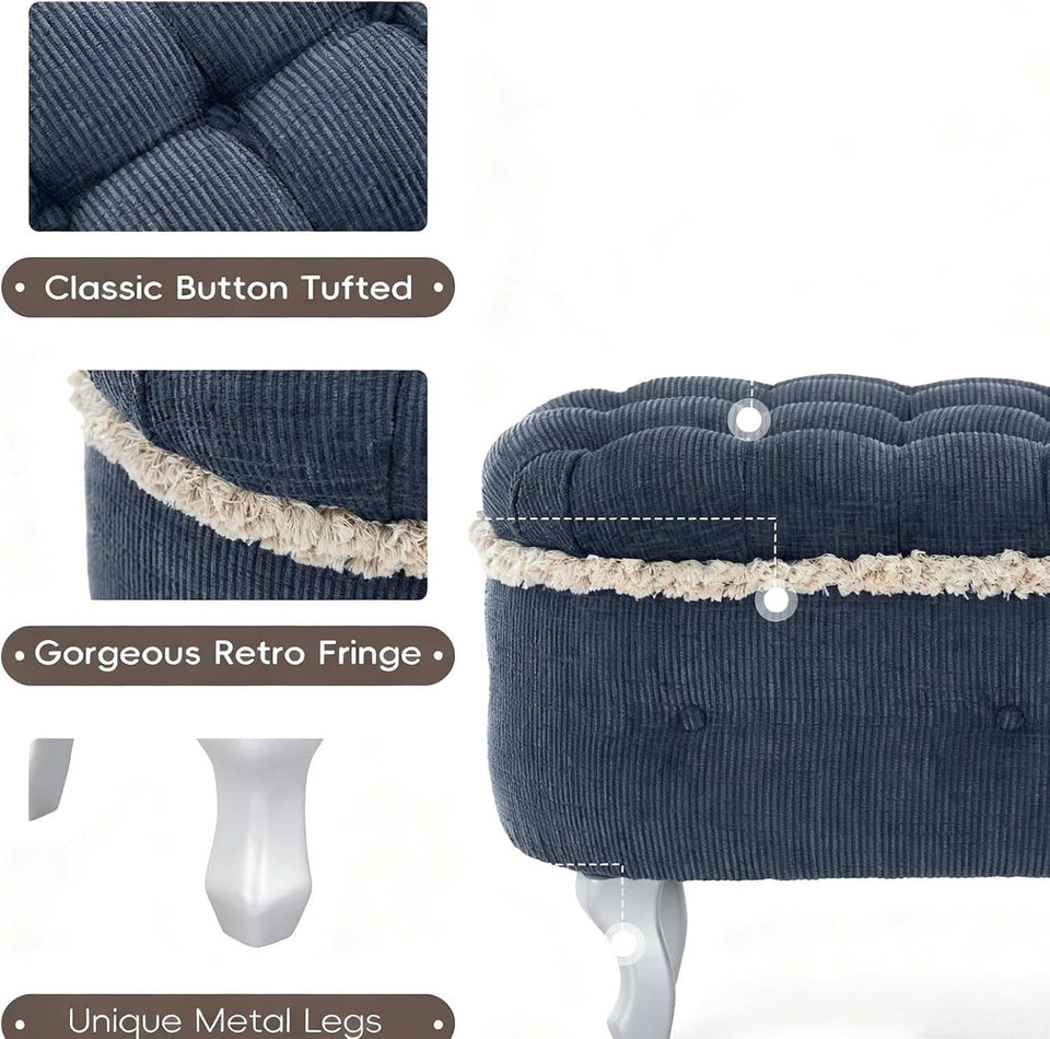 Blue 29.5 Inch Upholstered Storage Ottoman Cushion