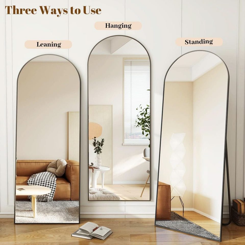 30x71 Inch Arched Full Length Mirror Black Aluminum Frame