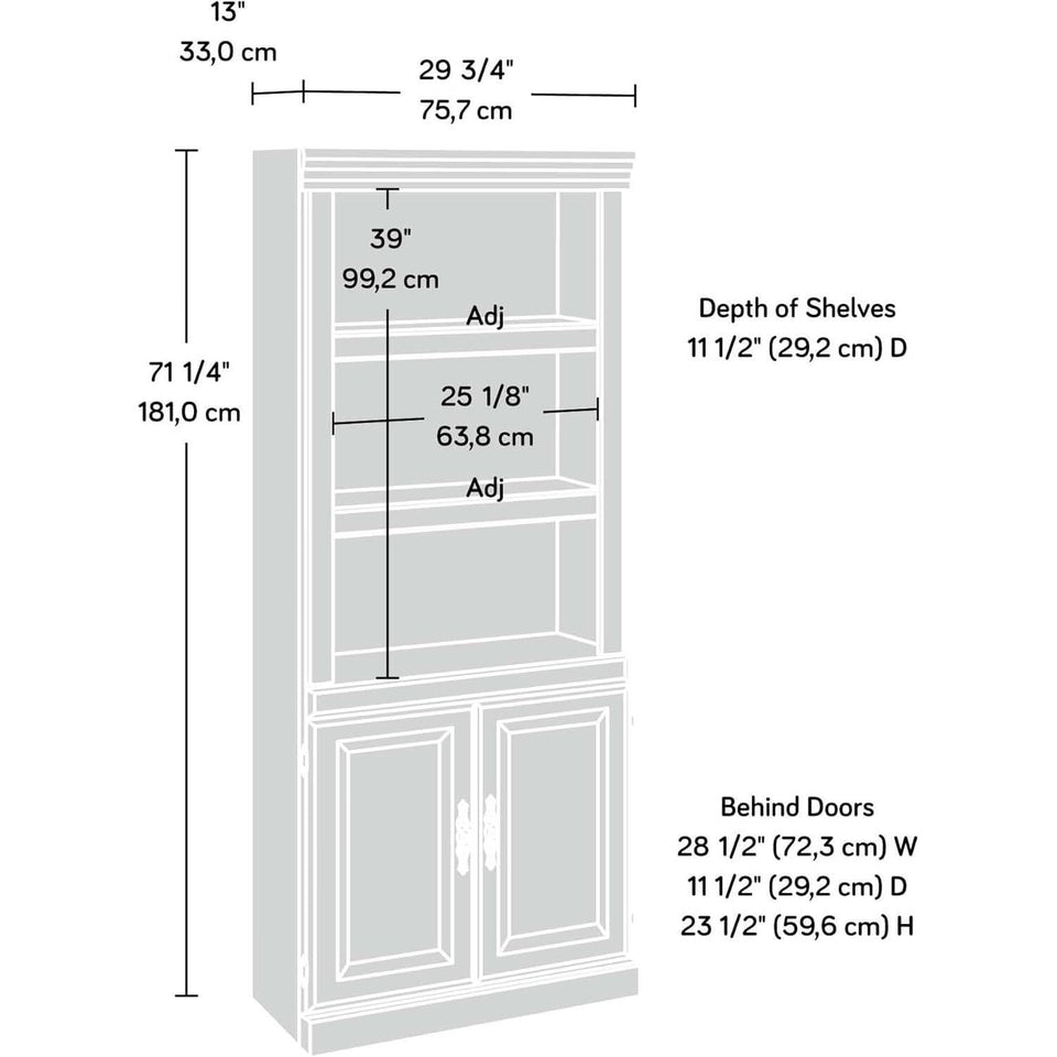 Heritage Hill Library With Doors Bookcase, Classic Cherry Finish, 71 Inch Tall