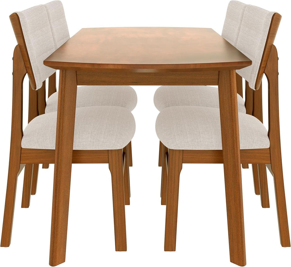 Brown Beige Space Saving Solid Wood Dining Set Chairs