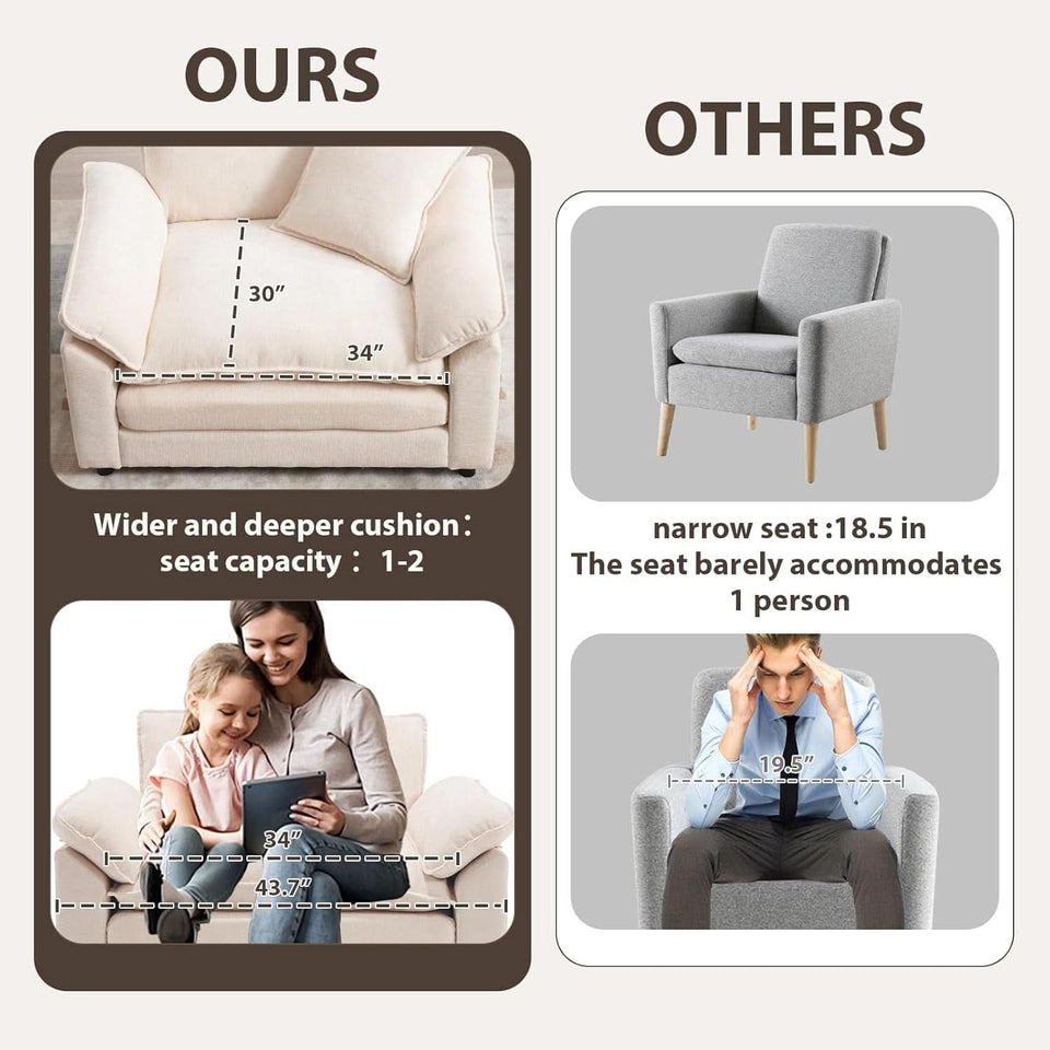 Beige Upholstered Oversized Chair With Ottoman Chenille