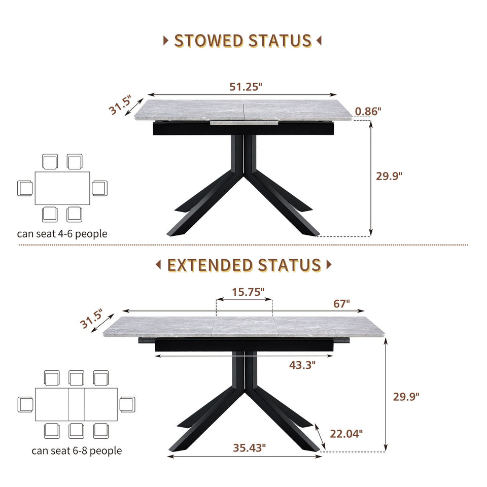 Rectangular Dining Table With Geometric Legs For Dining Room - Light Gray