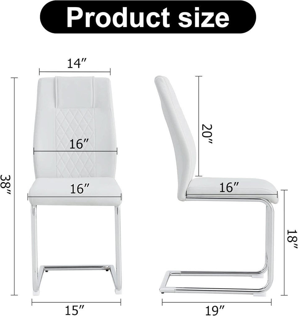 White Faux Leather Dining Chairs Four Pack Chrome Finish