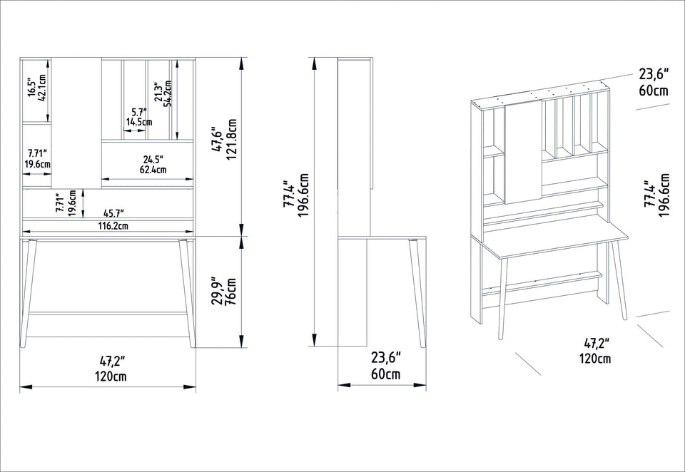 Wood 77" Tall Multifunctional Computer Credenza Desk with A Cabinet & Shelves