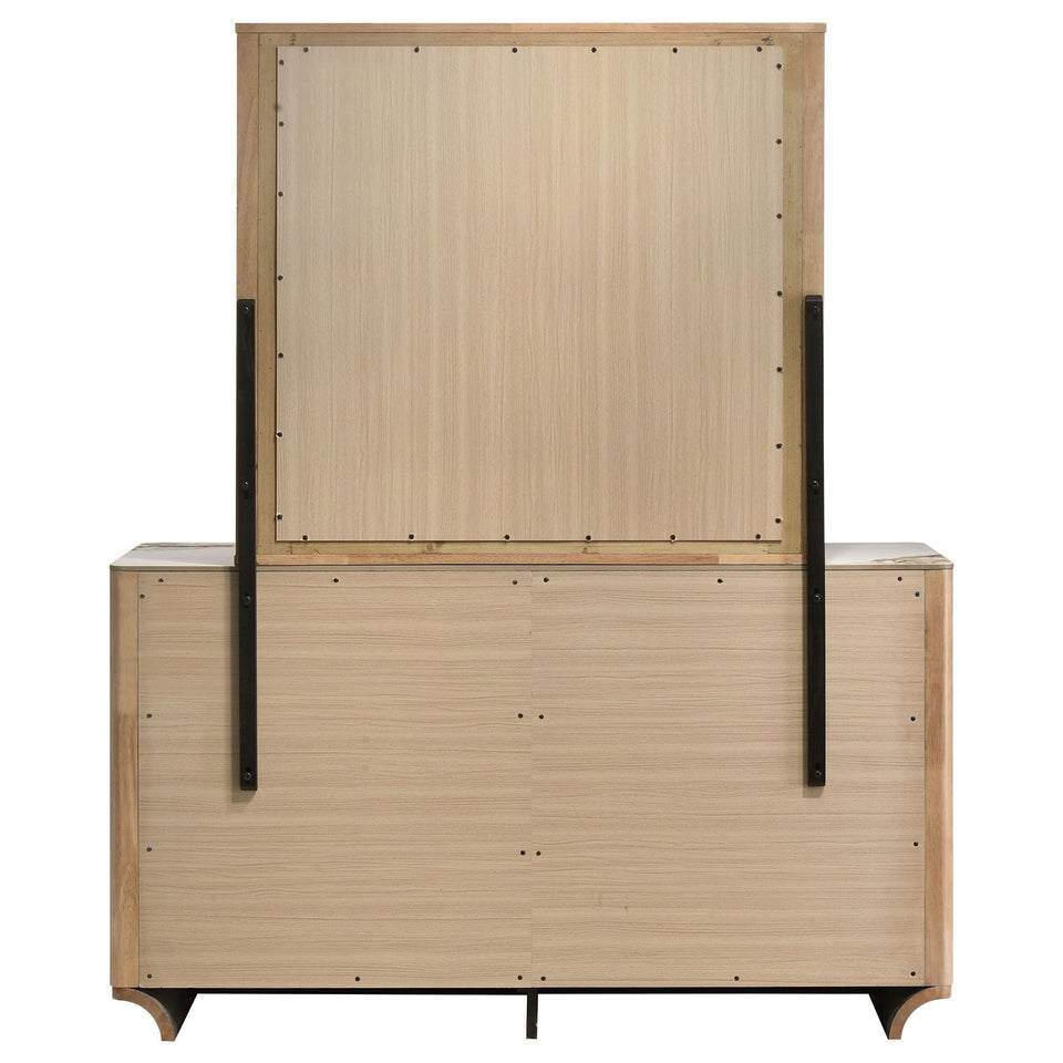 Leanne 6-drawer Sinter Stone Top Dresser and Mirror Light Oak