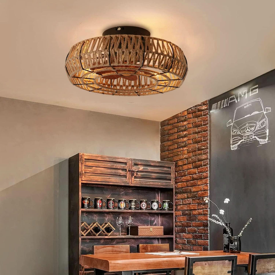 20 Inch Boho Caged Ceiling Fan With Lights And Remote Six Speeds Four Edison Bulbs