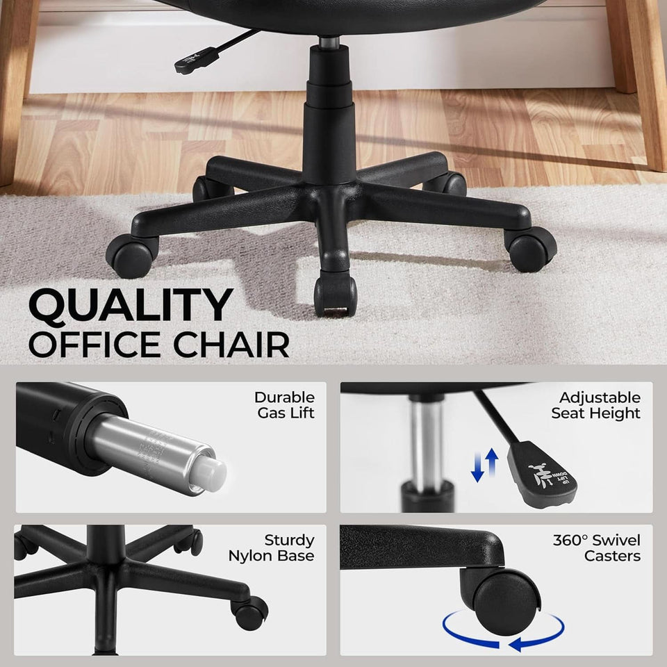 Armless Ergonomic Office Chair Black PU Leather Swivel