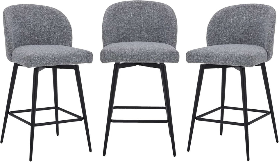 Set Of 3 Counter Height Bar Stools 360 Degree Swivel Grey