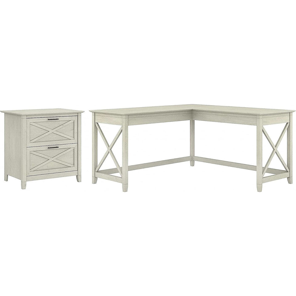 60W L Shaped Desk With Mobile File Cabinet For Home Office