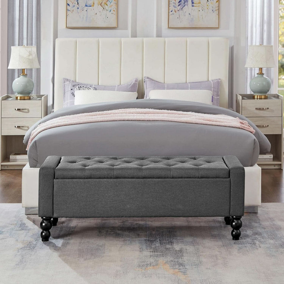 Storage Ottoman Bench Featuring Dual Safety Hinges