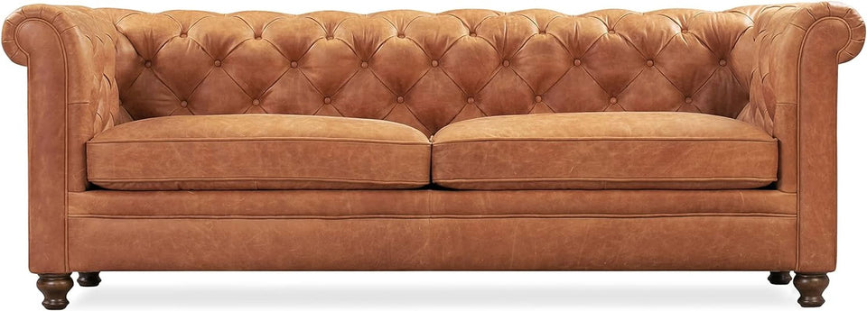 Lyon 87.4 Inch Cognac Tan Sofa Full Grain Leather Finish