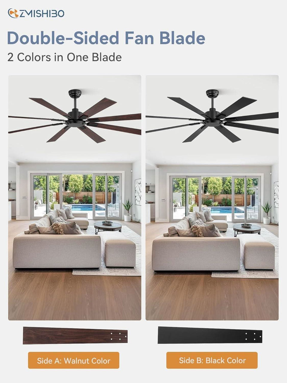 72 Inch Black Ceiling Fan With Remote 8 Blades DC Motor