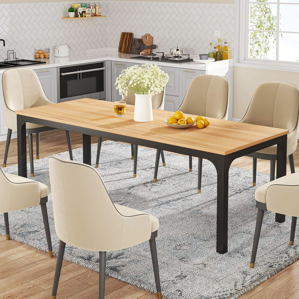 78 Inch Rustic Wood Dining Table For 6-8 People Rectangular