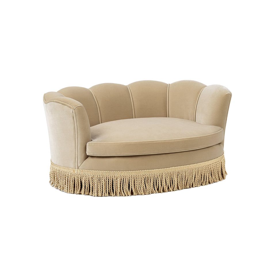 Clara 34.5" Scalloped Pet Sofa Bed with Performance Velvet - Fawn