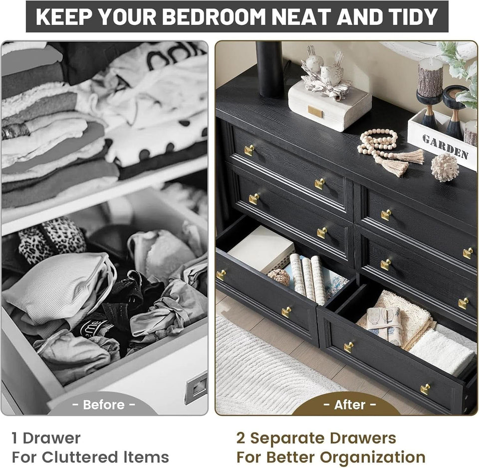 JetBlack Solid Wood Dresser 52 Inch Storage Solution
