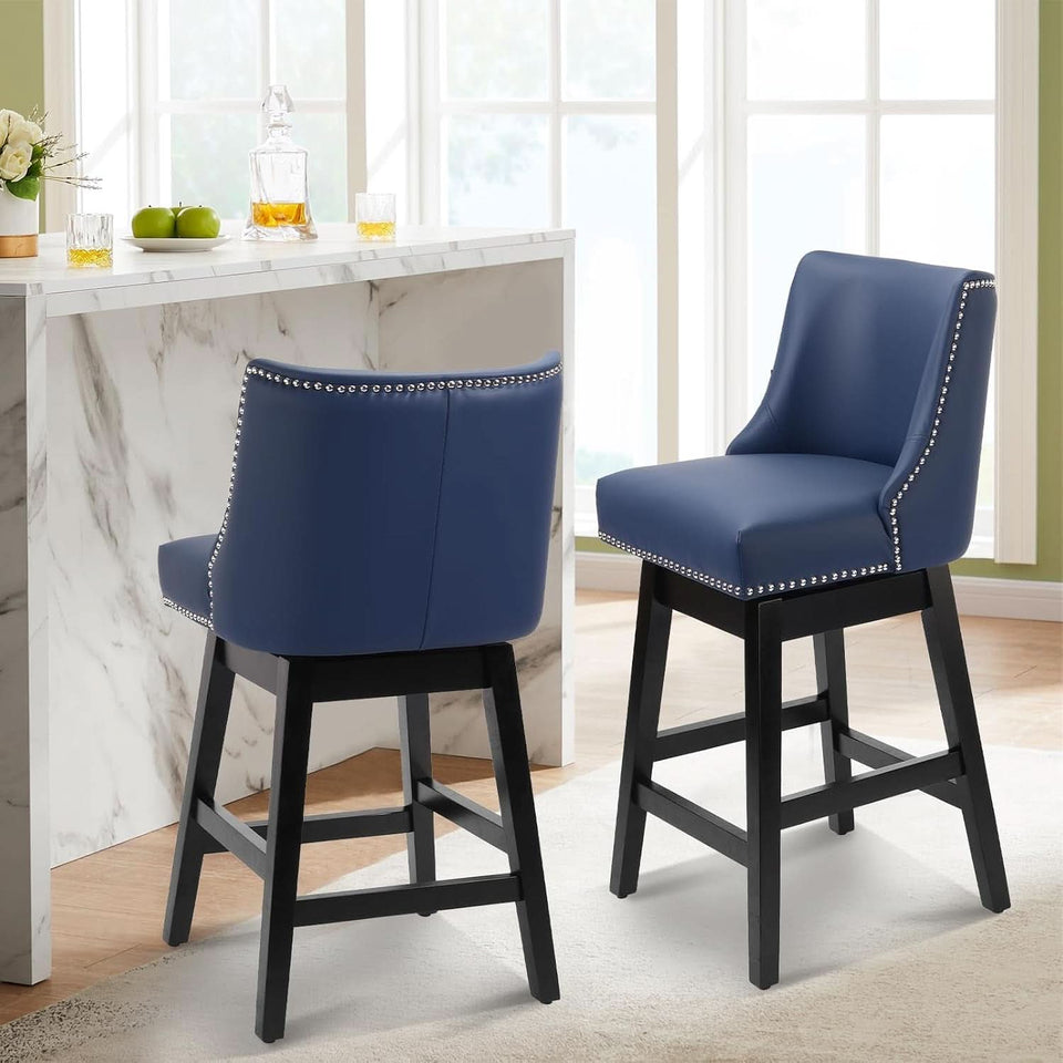 Swivel Bar Stools 26 Inch Counter Height Blue Faux Leather