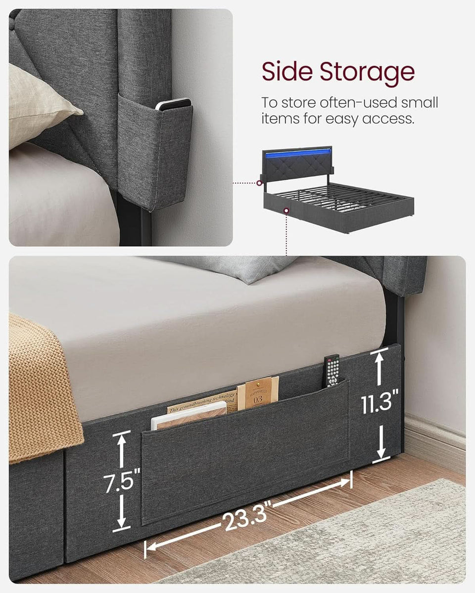 Illuminated Full Size Bed Frame With USB C Ports Headboard