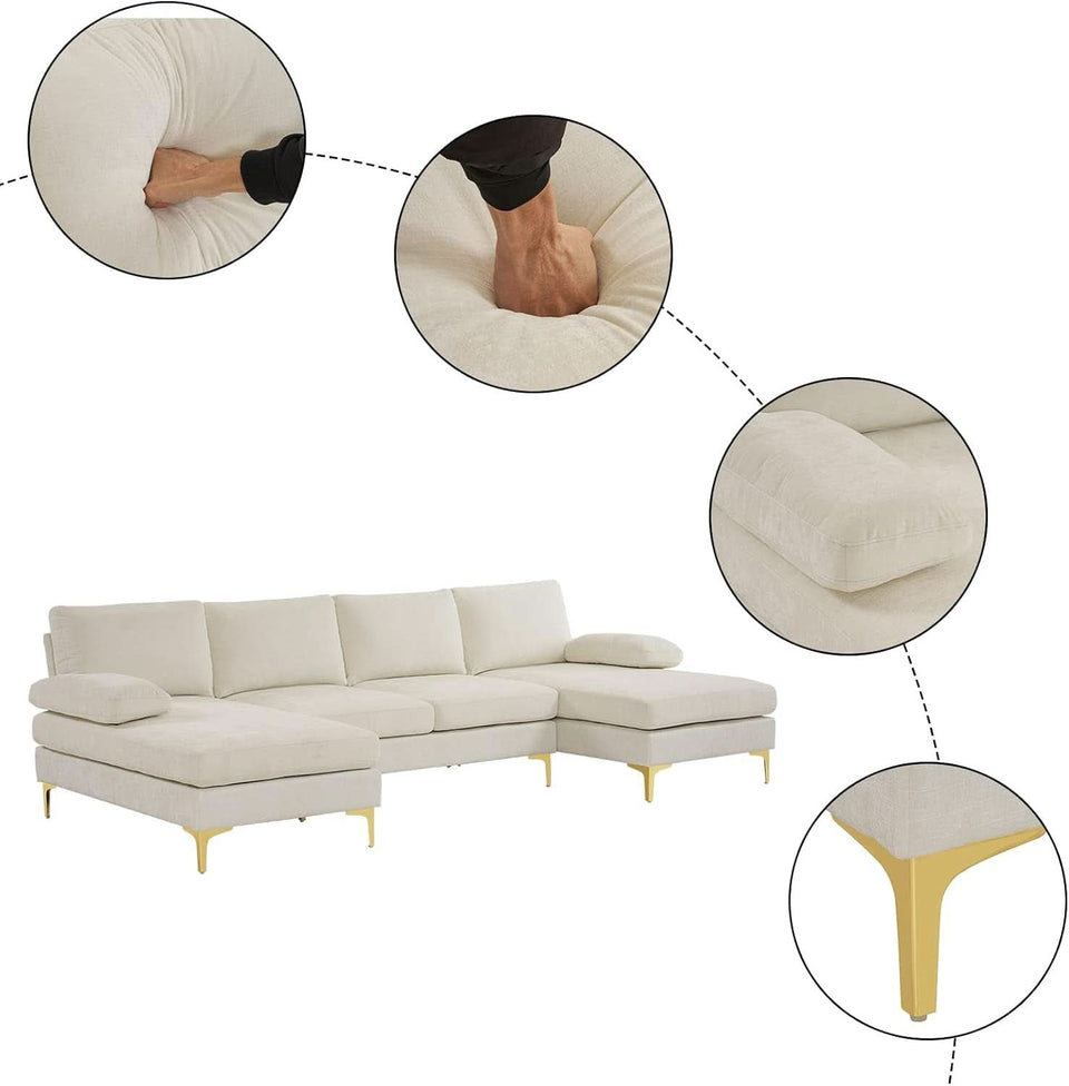 Convertible Sectional Sofa 110 Inch U Shape Creamy White