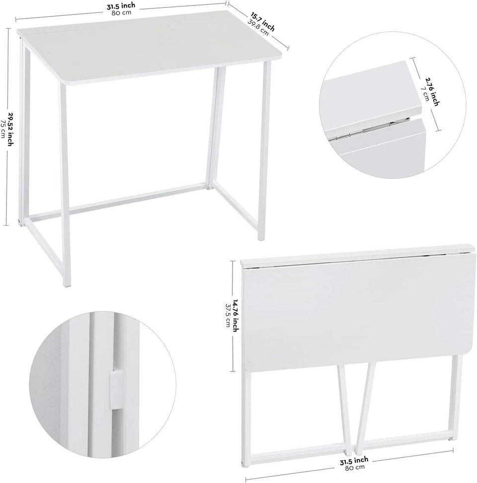 31.5 Inch Folding Desk White For Small Spaces Home Office