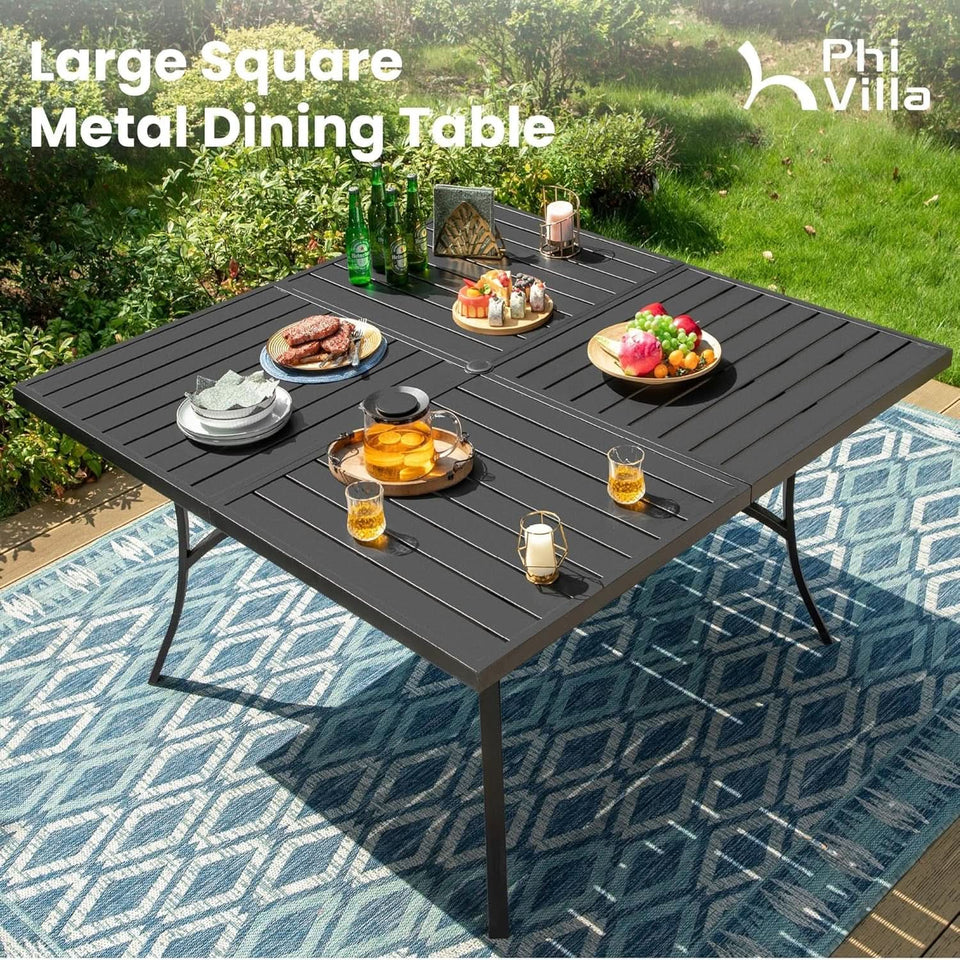 Outdoor Dining Set 9 With Square Table And 8 Swivel Chairs