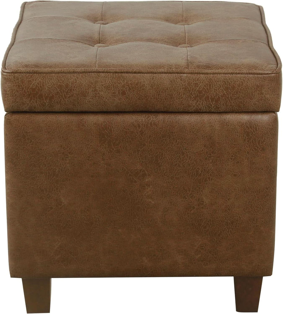 Small Distressed Brown Faux Leather Storage Ottoman