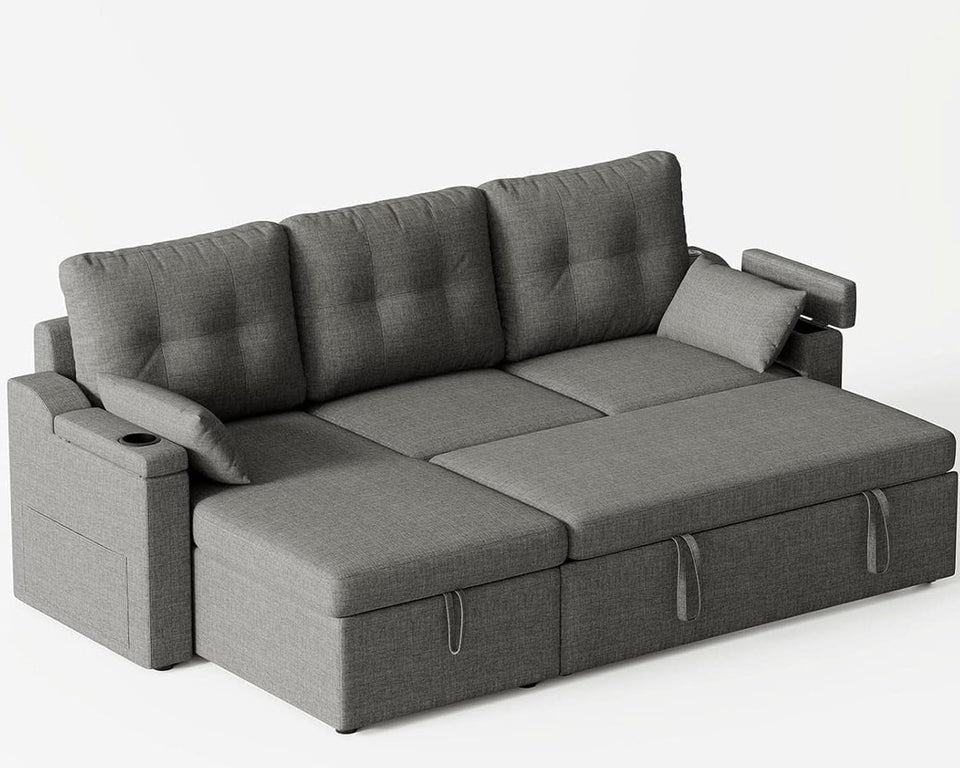 Charcoal LShaped Convertible Sleeper Sofa USB Ports